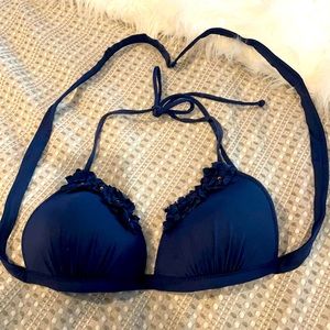 Navy Blue bikini triangle top w neck & back tie. Good used condition. *2